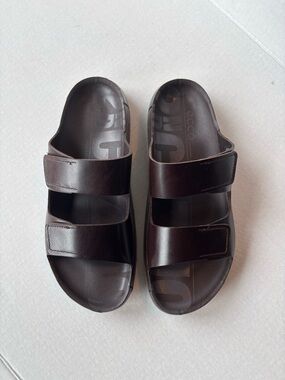 ECCO Men’s Dark Brown Double-Strap Slide Sandals